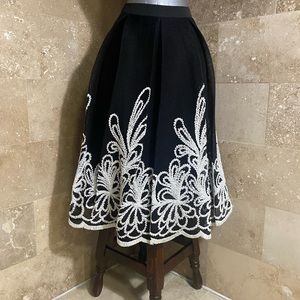Endless Rose//Embroidered Midi Skater Skirt •Color: White & Black •Size: Medium